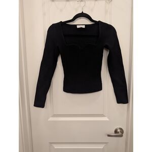 Aritzia Babaton 2XS Black Sculpt Knit Sweetheart Longsleeve Top
